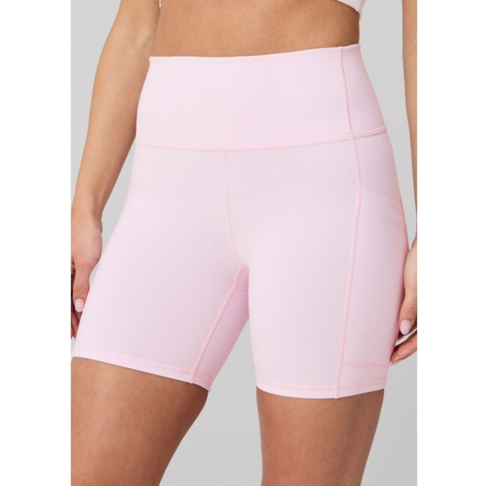 Fabletics PowerHold Biker Shorts Women's Medium Pink High Waist Pockets Workout